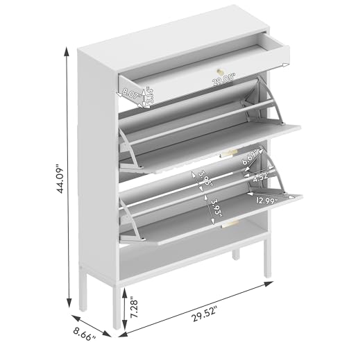 White Shoe Cabinet with 2 Drawers and Adjustable Shelf X803680