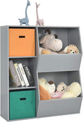5 Cubbies White Wooden Kids Bookshelf with Storage Bins S425885