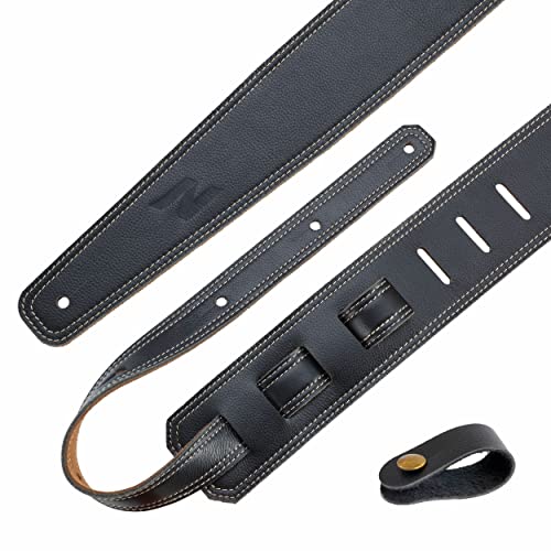 2.5" Wide Bavarian Tumbled Leather Guitar Strap with Foam Padding and Cable Storage Loop（Vintage Green） Y997