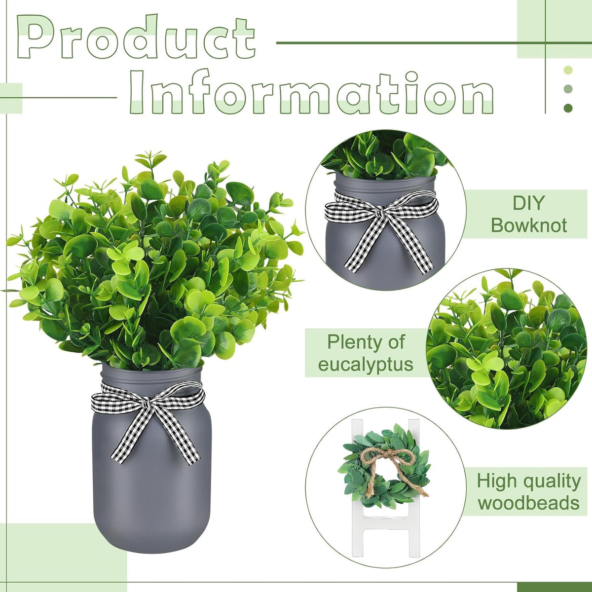 12 Pcs Eucalyptus Mason Jar Table Centerpieces Farmhouse Tiered Tray Decor Wooden Signs J960394