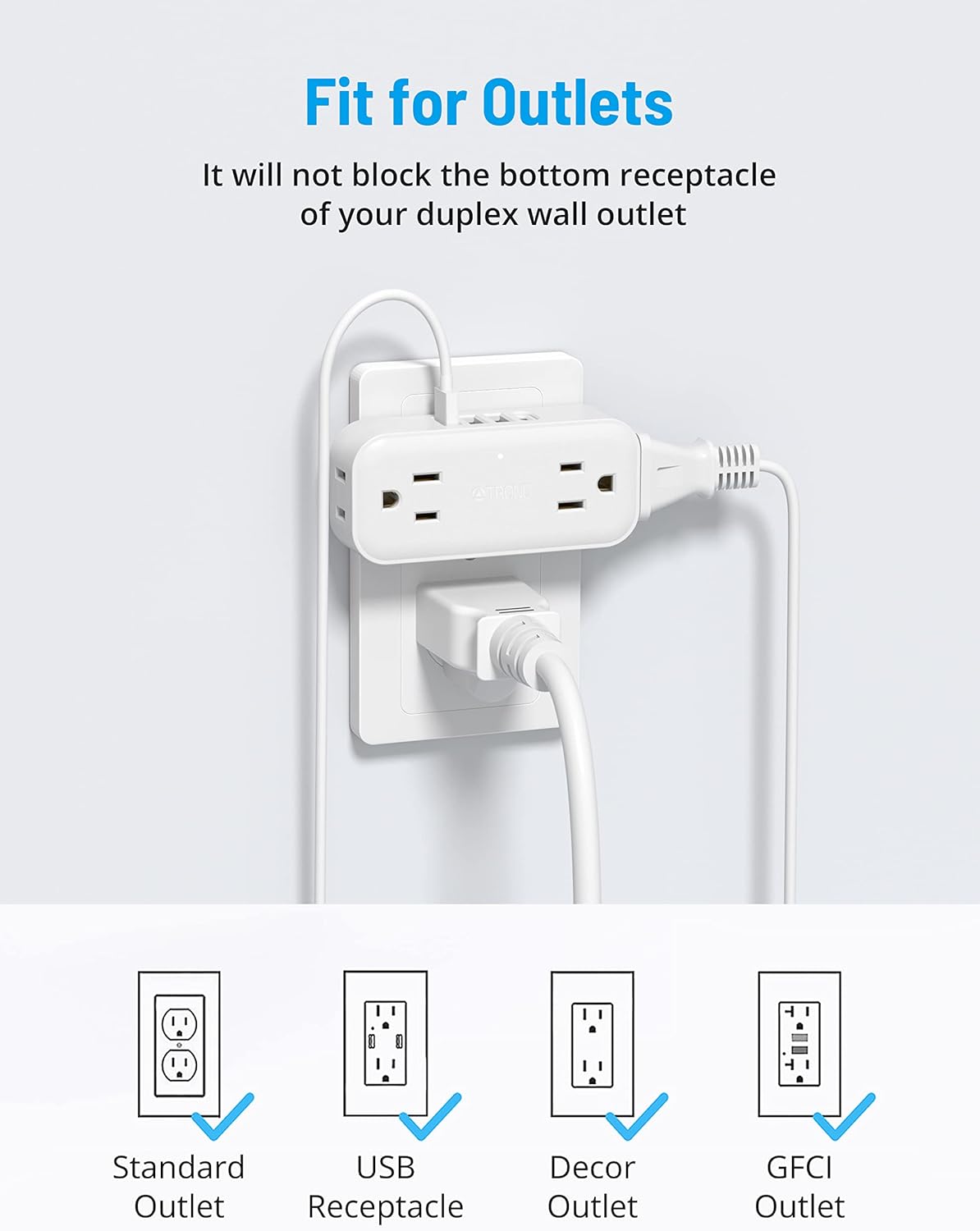 White 4 Outlet 4 USB Ports (1 USB C) Outlet Extender V936