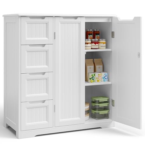 White Storage Cabinet with 4 Drawers & Double Doors Q54184