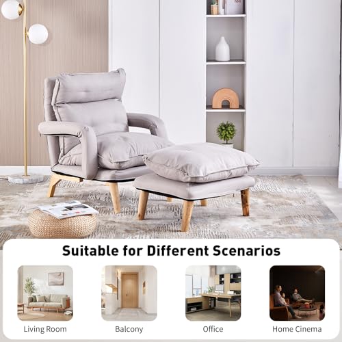 Gray Linen Accent Chair with Ottoman T582