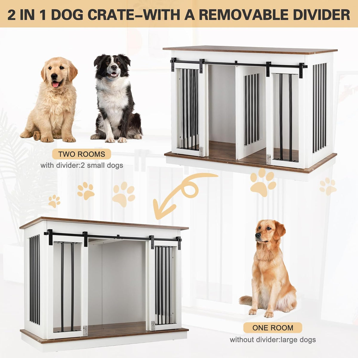 White Wooden Dog Crate with Double Doors, 47''W*24''D*35''H R2008