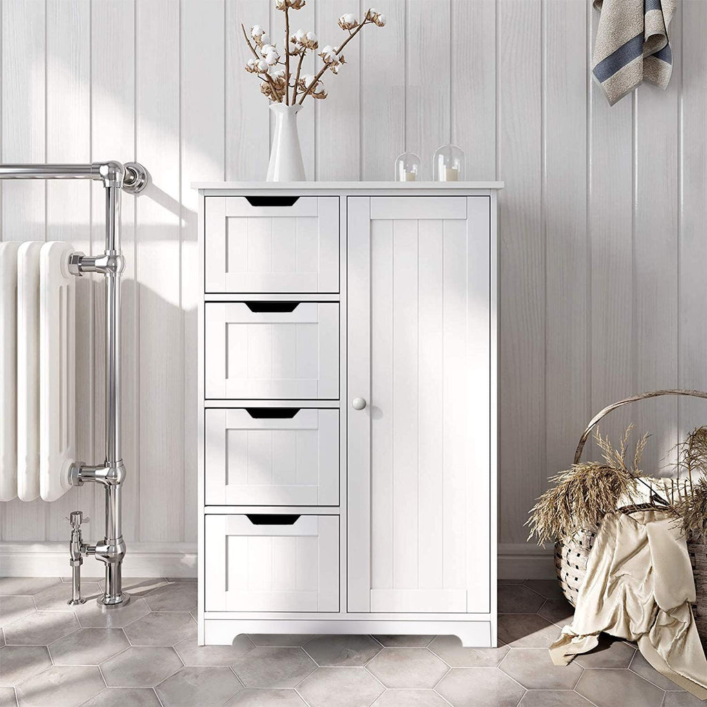 White Freestanding Bathroom Storage Cabinet with 4 Drawers and 1 Door G97092