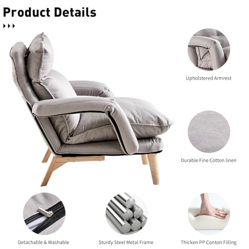 Gray Linen Accent Chair with Ottoman T582