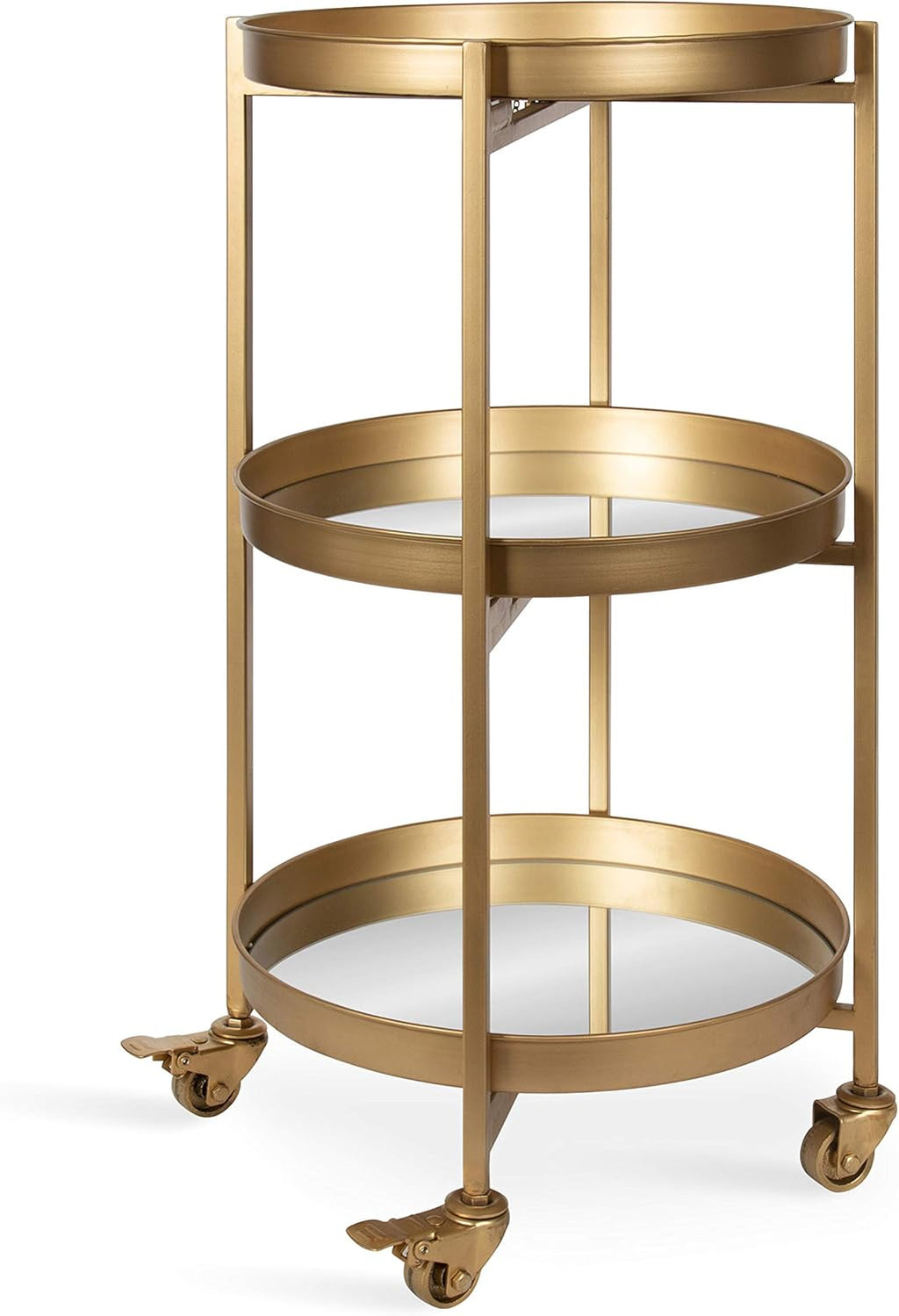 3-Tier Gold Metal Bar Cart with Lockable Wheels Q336784