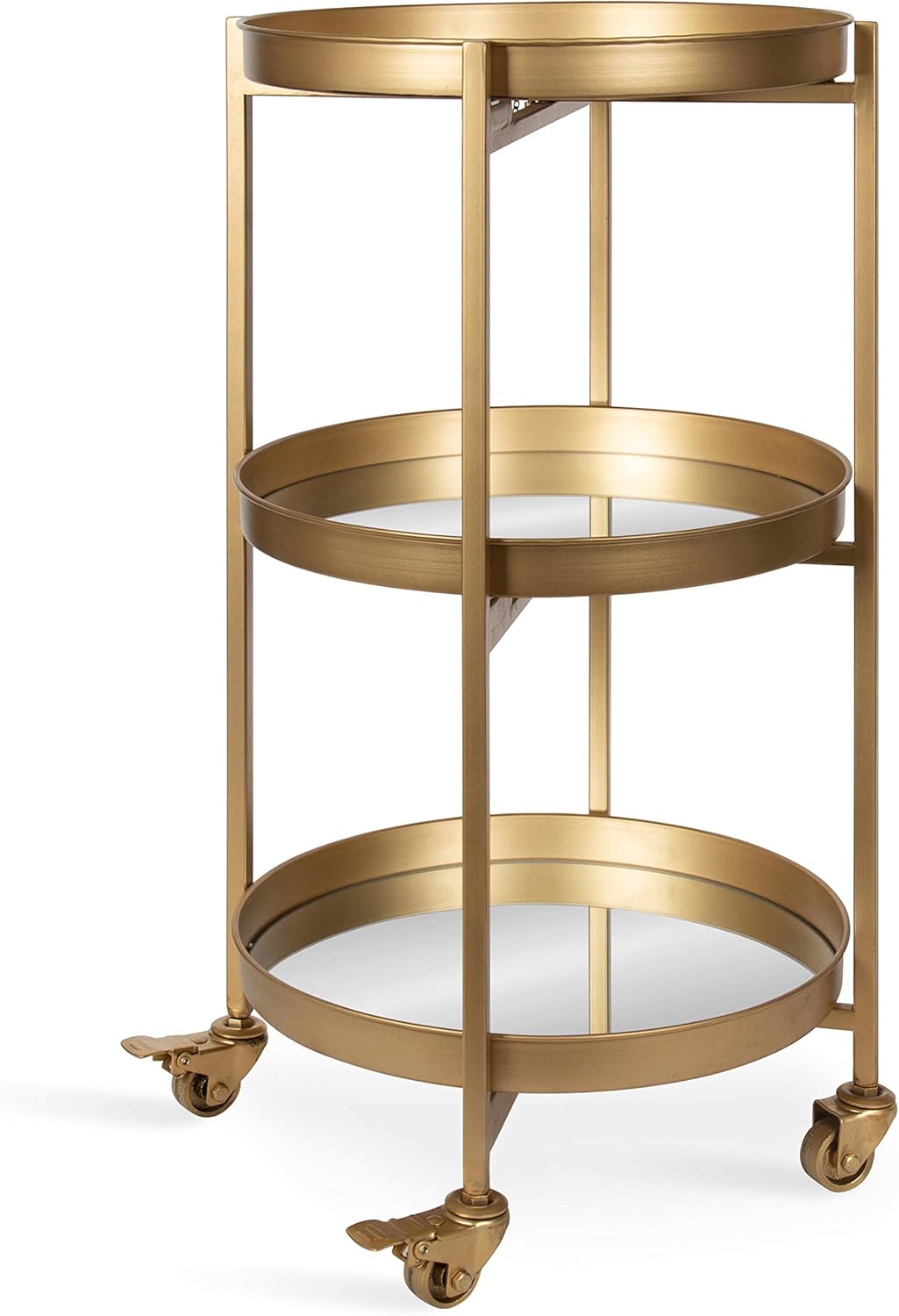3-Tier Gold Metal Bar Cart with Lockable Wheels Q336784