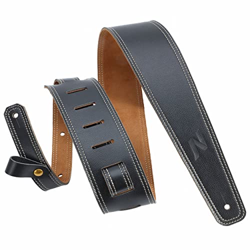 2.5" Wide Bavarian Tumbled Leather Guitar Strap with Foam Padding and Cable Storage Loop（Vintage Green） Y997