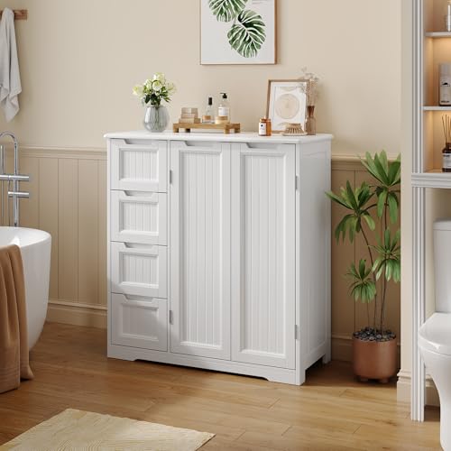 White Storage Cabinet with 4 Drawers & Double Doors Q54184