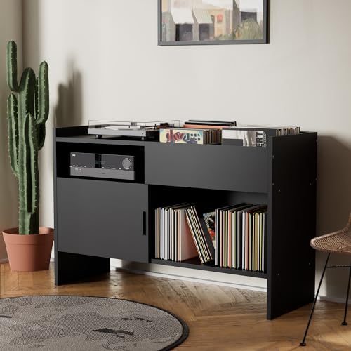 White Record Cabinet with Vinyl Storage C31030