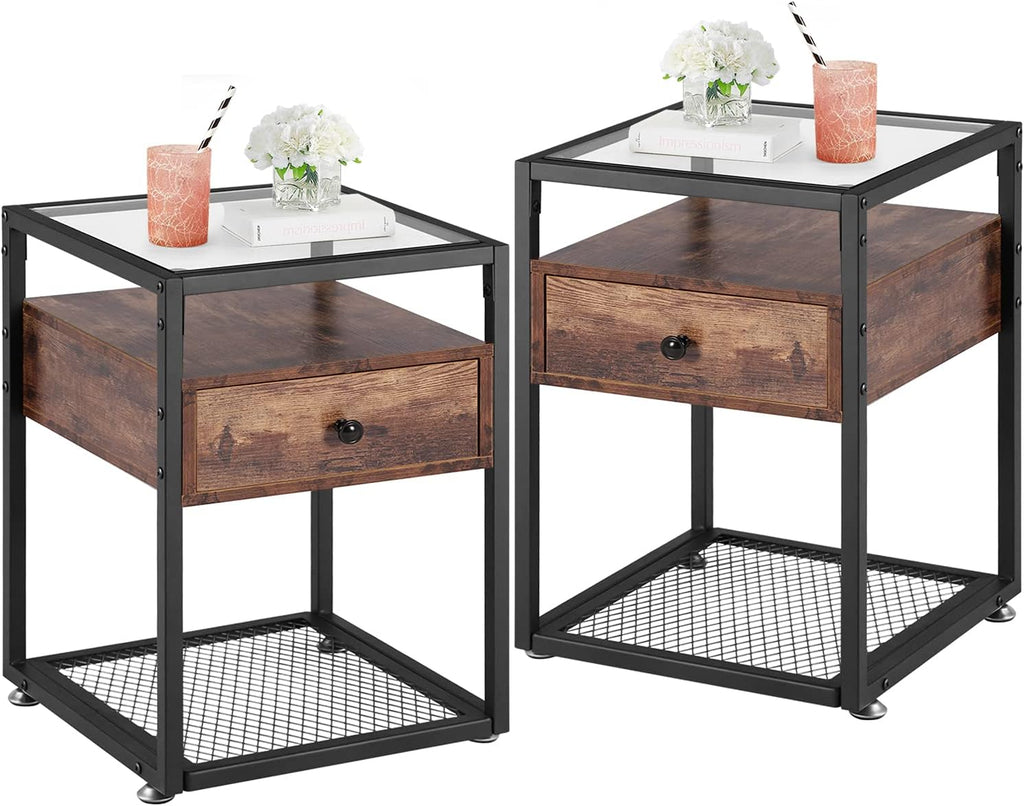 Brown Nightstand with Drawer and Shelf, Set of 2 R72690