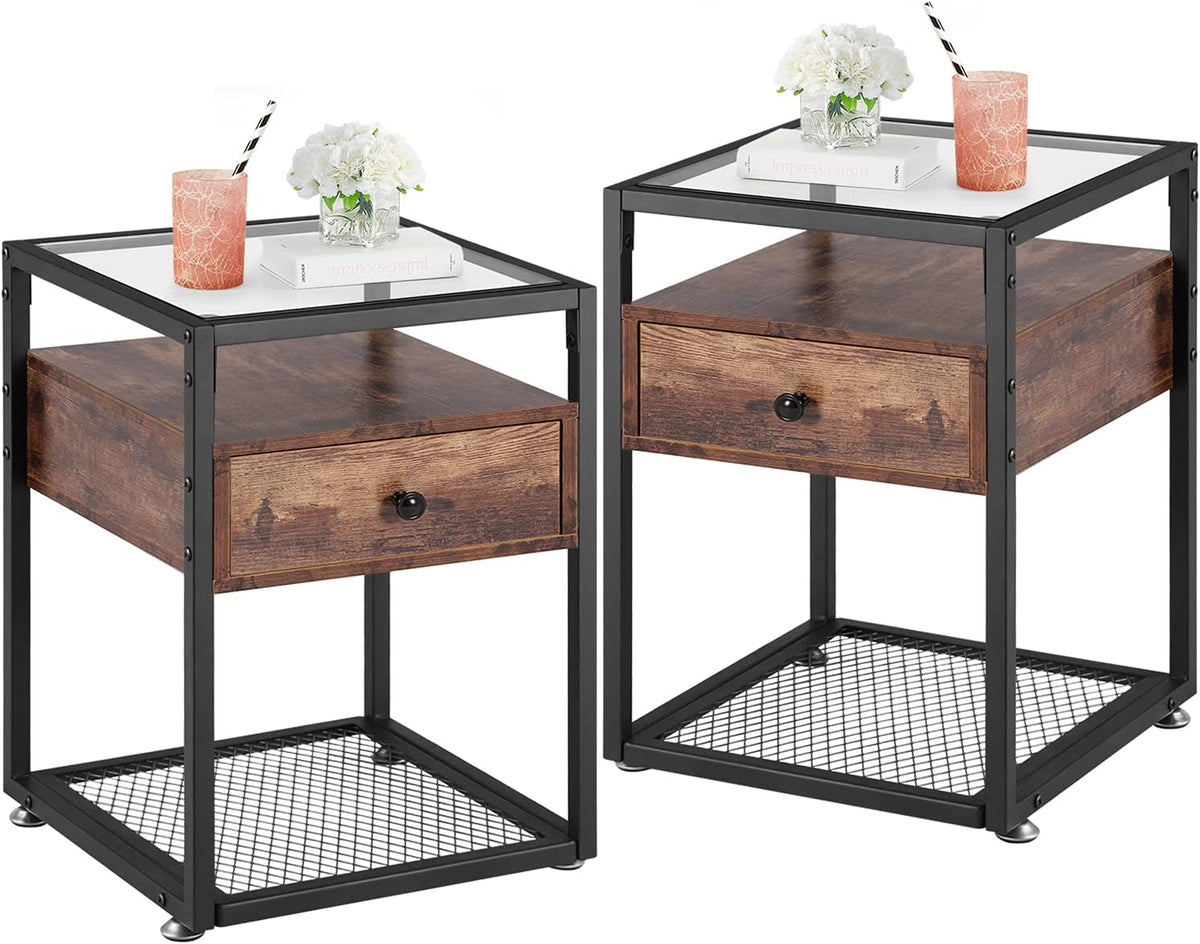 Brown Nightstand with Drawer and Shelf, Set of 2 R72690