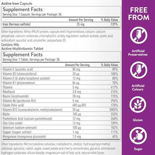 30 Active Iron High Potency Capsules with 30 Multivitamin Tablets V26281