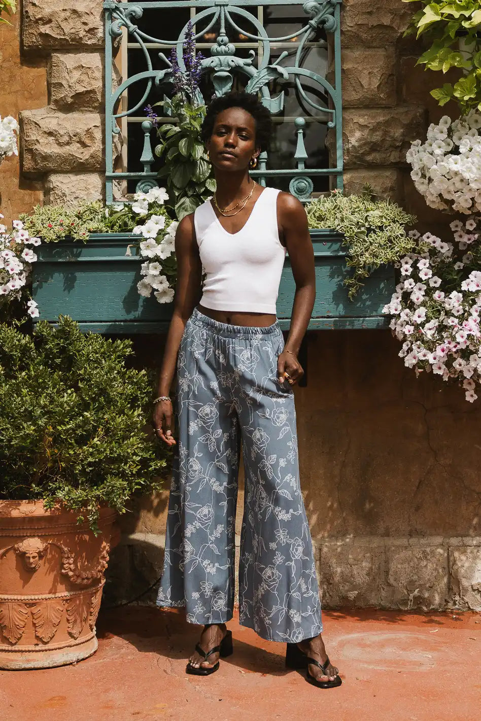 Floral Pants in Blue Q6010