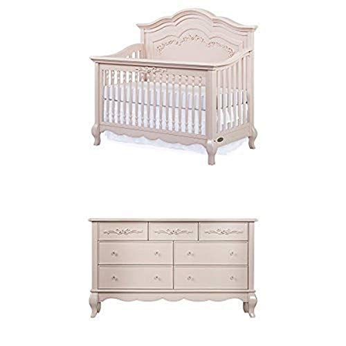 Blush Pink Pearl 5-in-1 Convertible Crib with Drawer Double Dresser R5268