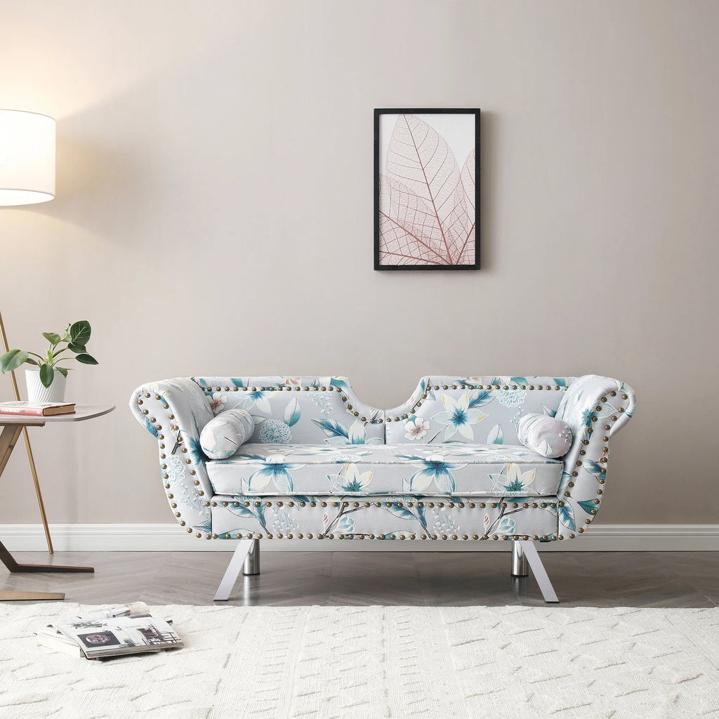 Modern Velvet Loveseat Sofa with Removable Cushion Metal Legs G50370
