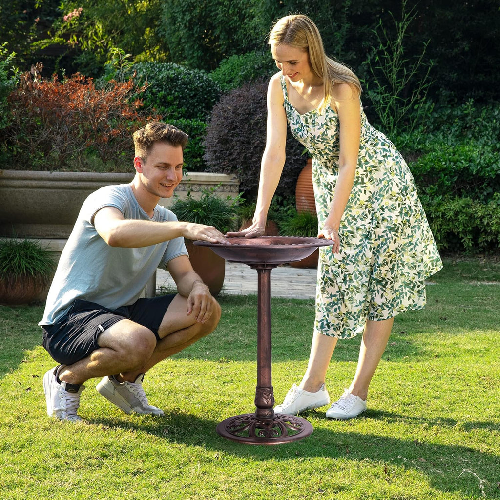 29 Inch Polyresin Bird Bath Bowl with Metal Stake K16423