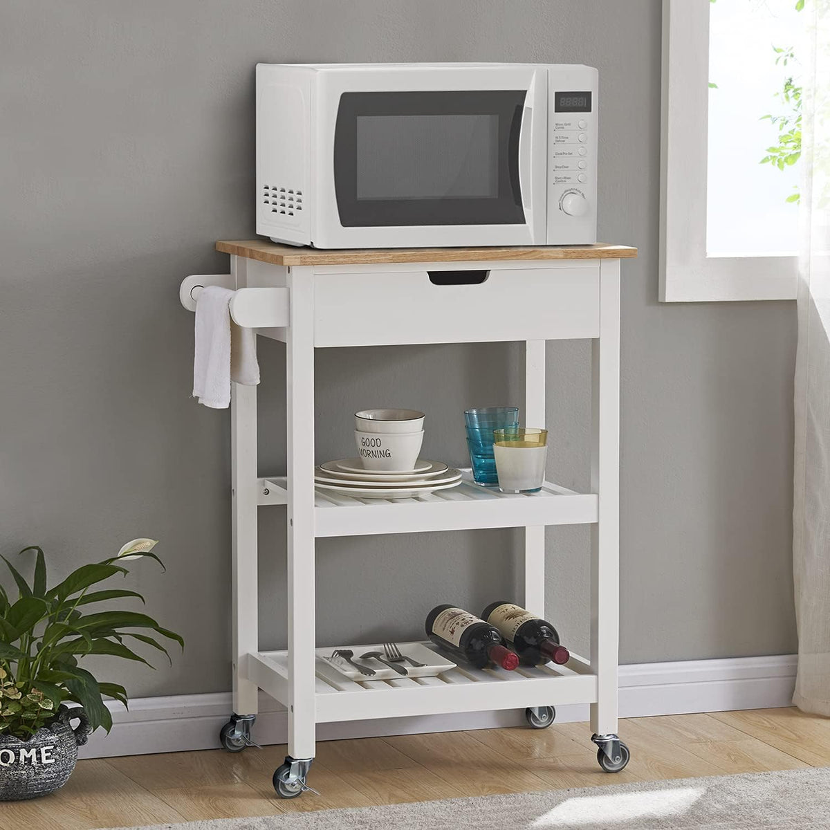 Black Portable Kitchen Cart with Storage I894782