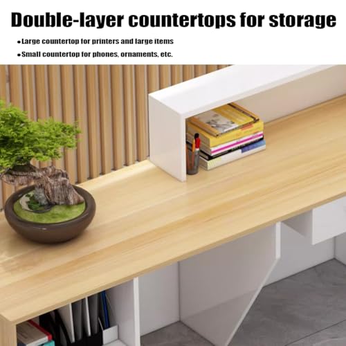 Wood Grain L-shaped Reception Desk with Lockable Drawer Y429947