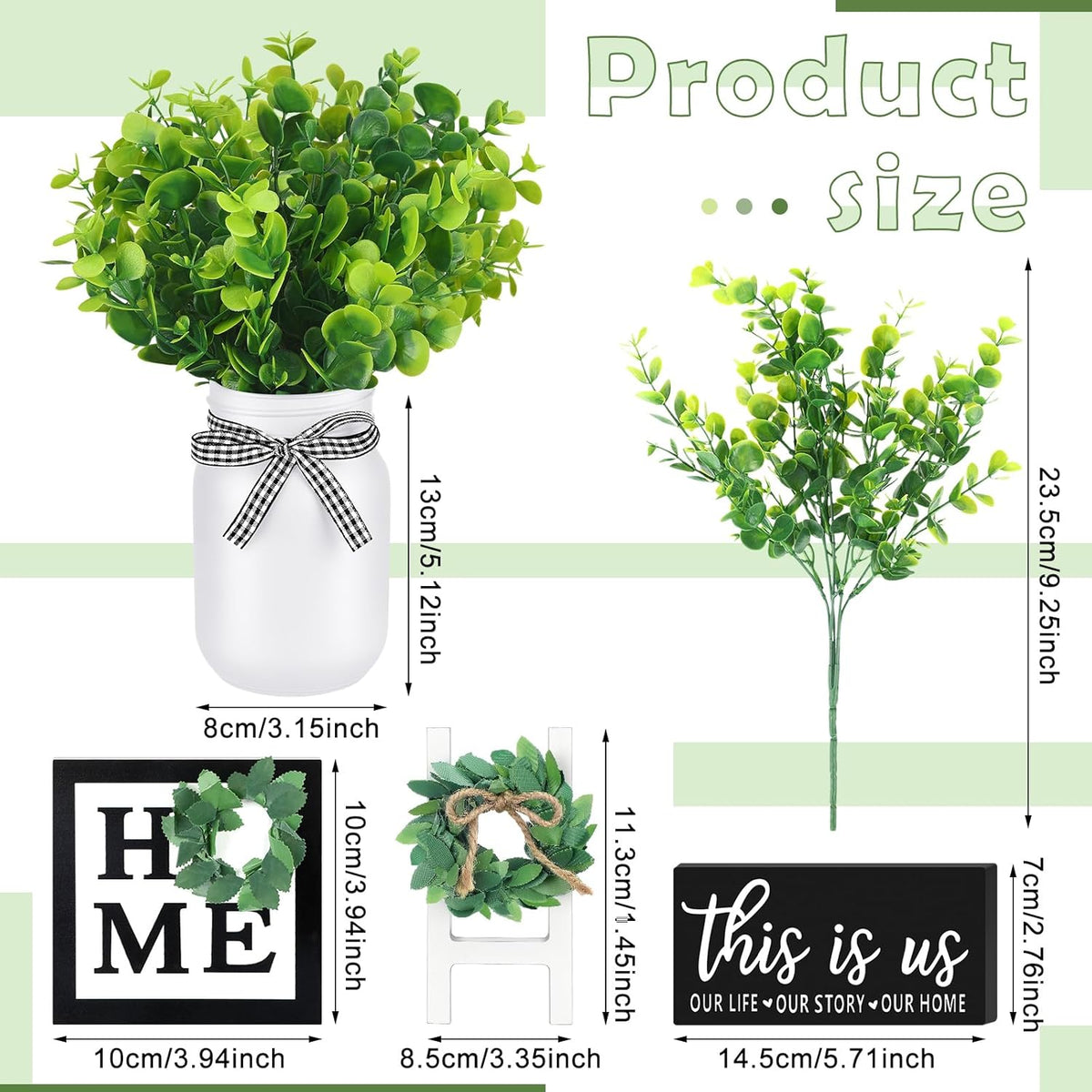 12 Pcs Eucalyptus Mason Jar Table Centerpieces Farmhouse Tiered Tray Decor Wooden Signs J960394