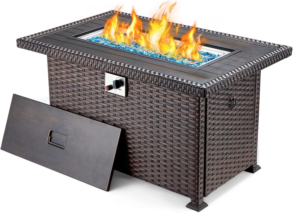 44in Propane Fire Pit Table with Lid, Cover, Glass Beads S5722