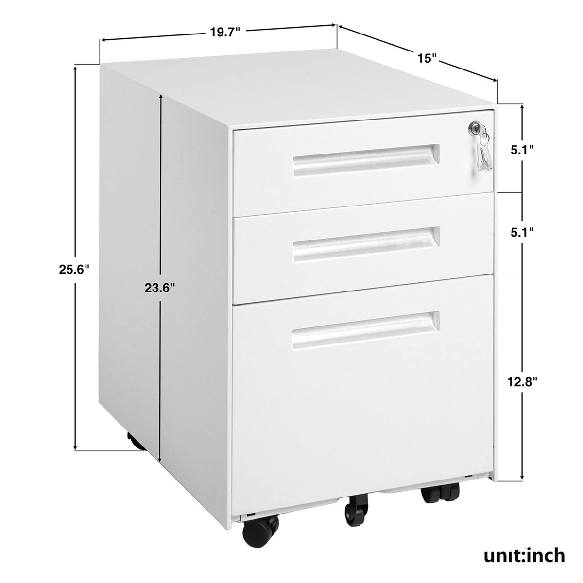 White 3-Drawer Mobile Metal File Cabinet C7872