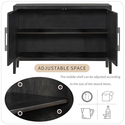 Black Sideboard Storage Cabinet with 4 Doors and Adjustable Shelves L421111