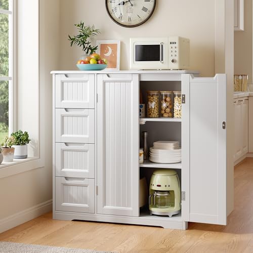 White Storage Cabinet with 4 Drawers & Double Doors Q54184