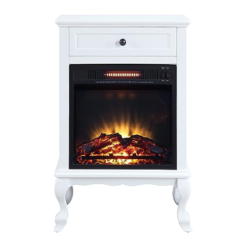 White Electric Fireplace with Mantel and Storage Drawer Z46620