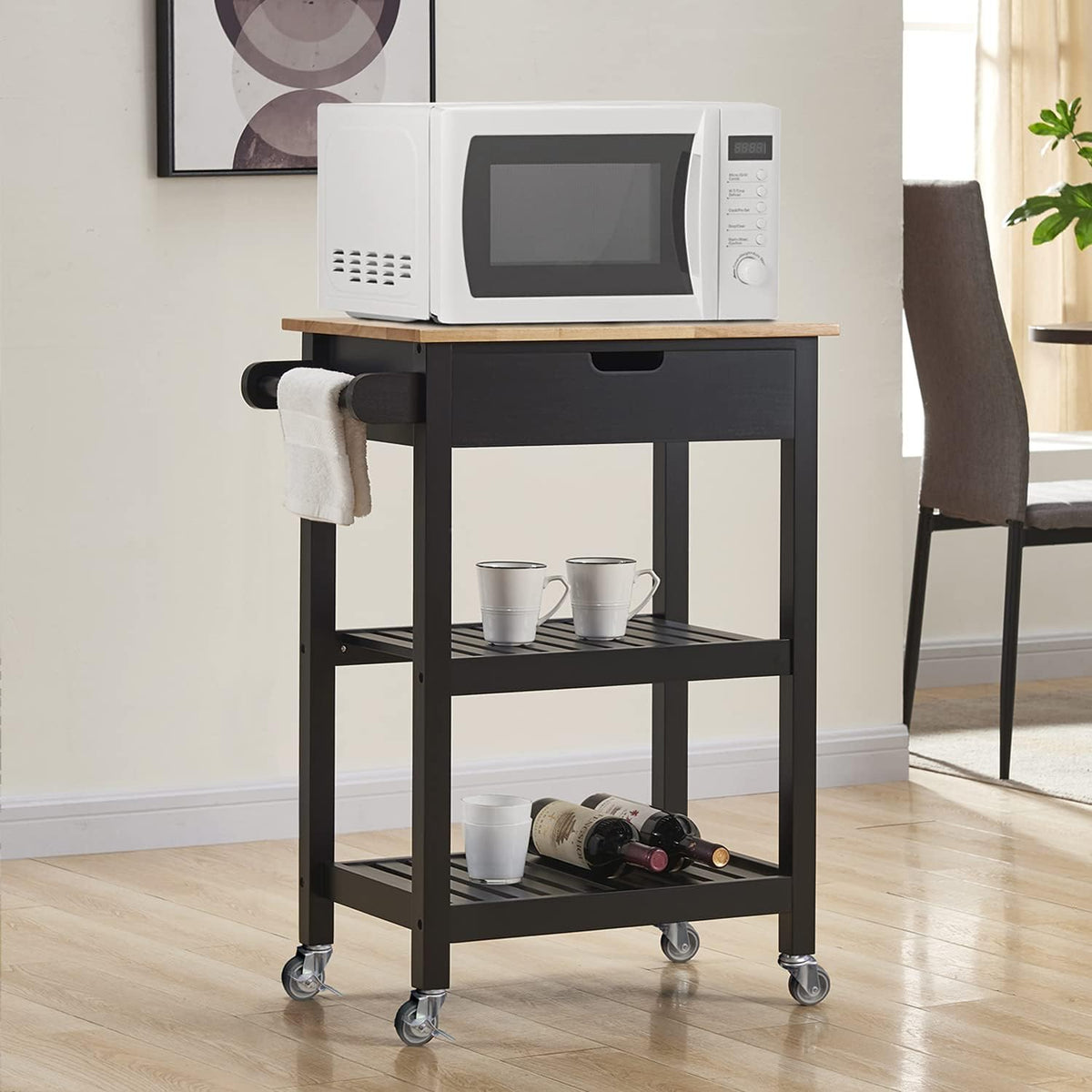 Black Portable Kitchen Cart with Storage I894782