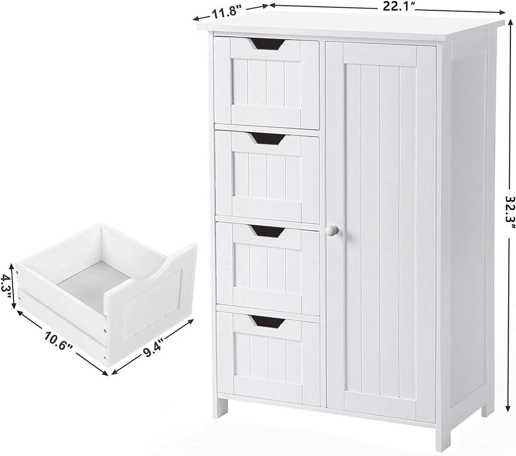 White Freestanding Bathroom Storage Cabinet with 4 Drawers and 1 Door G97092