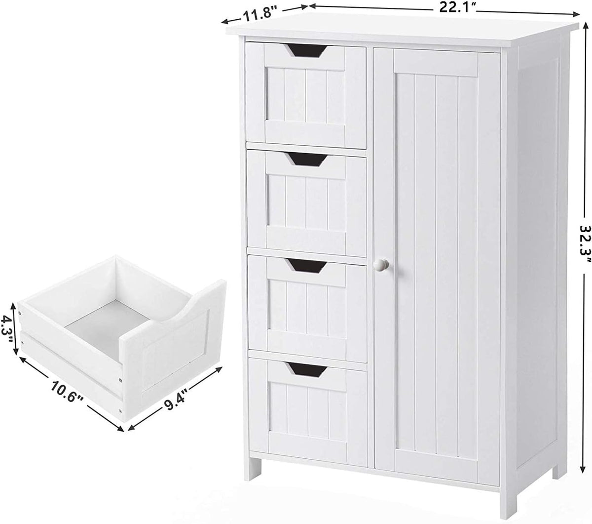 White Freestanding Bathroom Storage Cabinet with 4 Drawers and 1 Door G97092