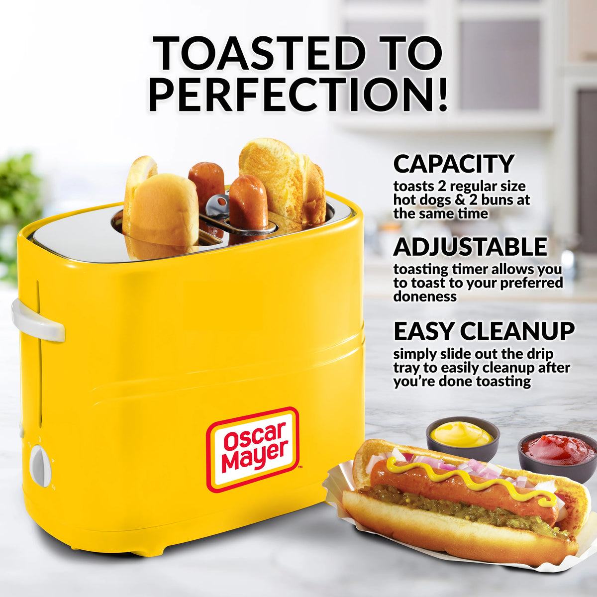 2 Slot Hot Dog and Bun Toaster with Mini Tongs K730