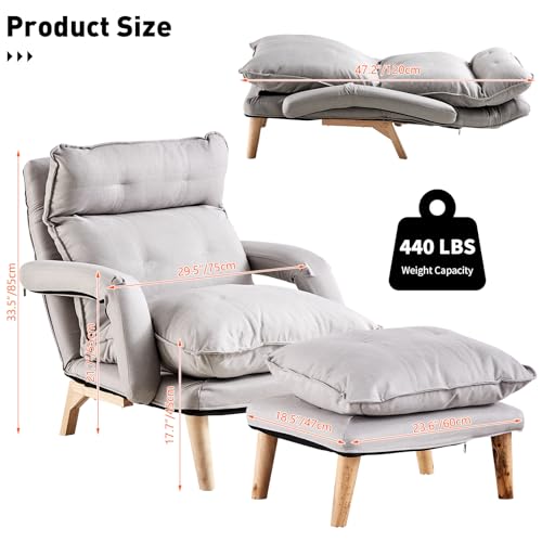 Gray Linen Accent Chair with Ottoman T582