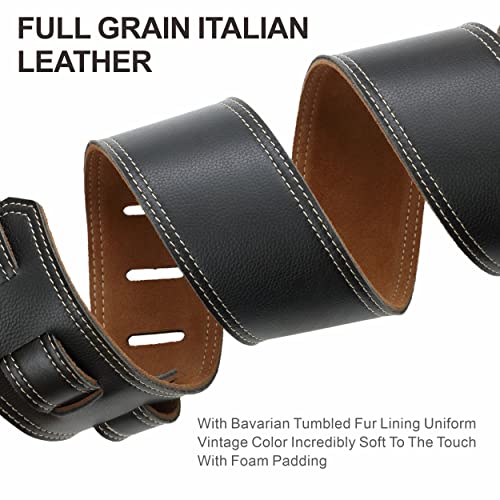 2.5" Wide Bavarian Tumbled Leather Guitar Strap with Foam Padding and Cable Storage Loop（Vintage Green） Y997
