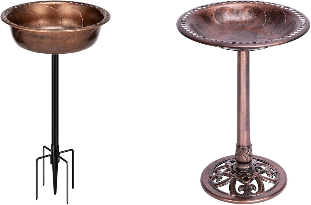 29 Inch Polyresin Bird Bath Bowl with Metal Stake K16423