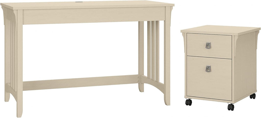 Antique White Writing Desk with 2 Drawer File Cabinet P60040