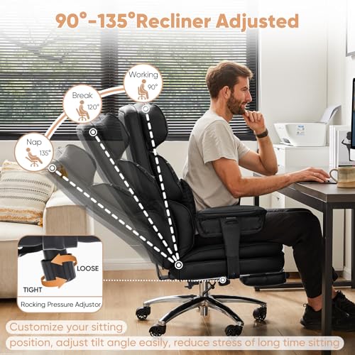 Black PU Leather Ergonomic Desk Chair with Footrest J934