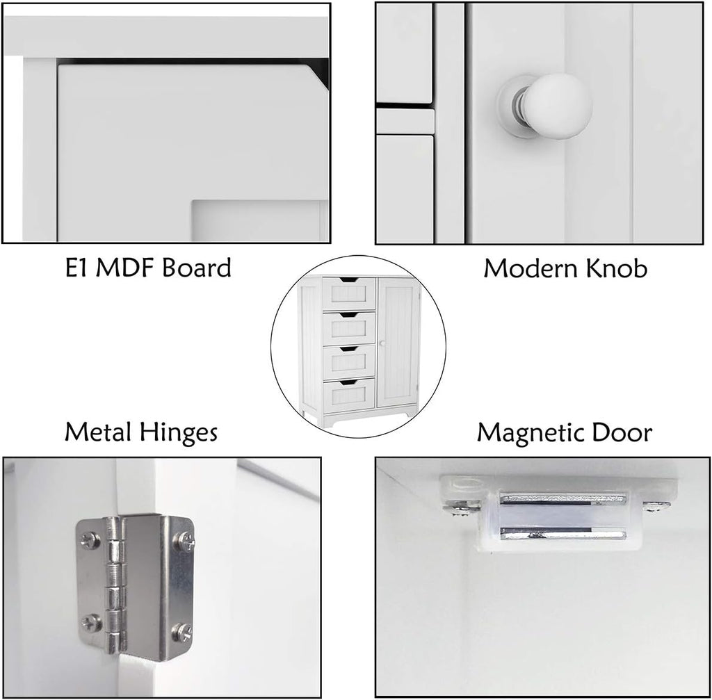 White Freestanding Bathroom Storage Cabinet with 4 Drawers and 1 Door G97092
