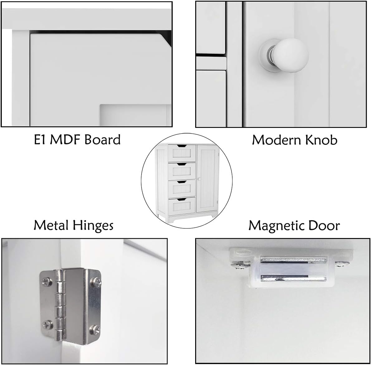 White Freestanding Bathroom Storage Cabinet with 4 Drawers and 1 Door G97092
