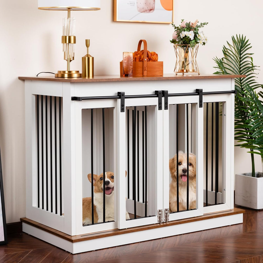 White Wooden Dog Crate with Double Doors, 47''W*24''D*35''H R2008