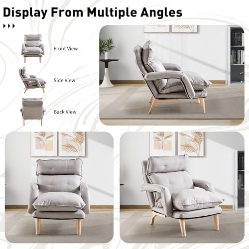 Gray Linen Accent Chair with Ottoman T582