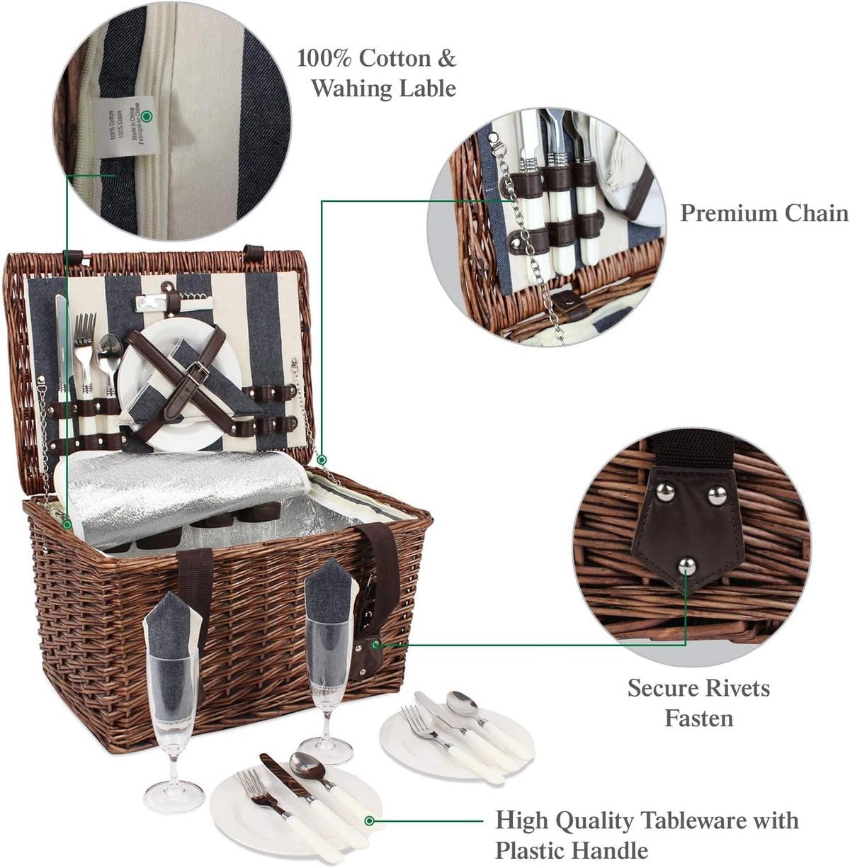 Willow Wicker Picnic Basket Set for 4 X816