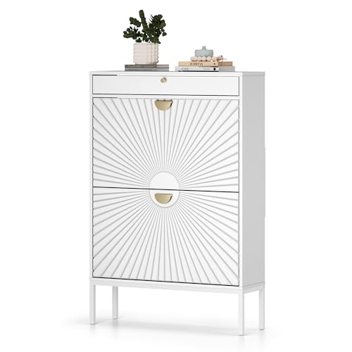 White Shoe Cabinet with 2 Drawers and Adjustable Shelf X803680