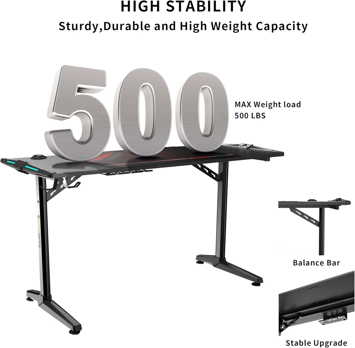 55 Inch Black Gaming Desk with USB Ports Z207621