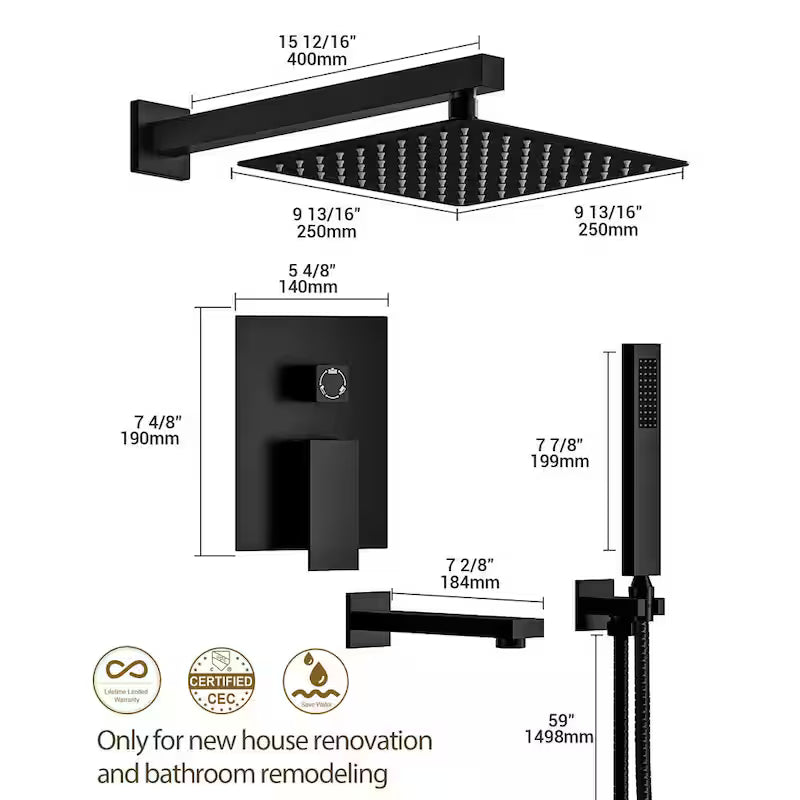 10 in. Wall Mount Shower Head and Tub Faucet 2.5 GPM Matte Black Z94968