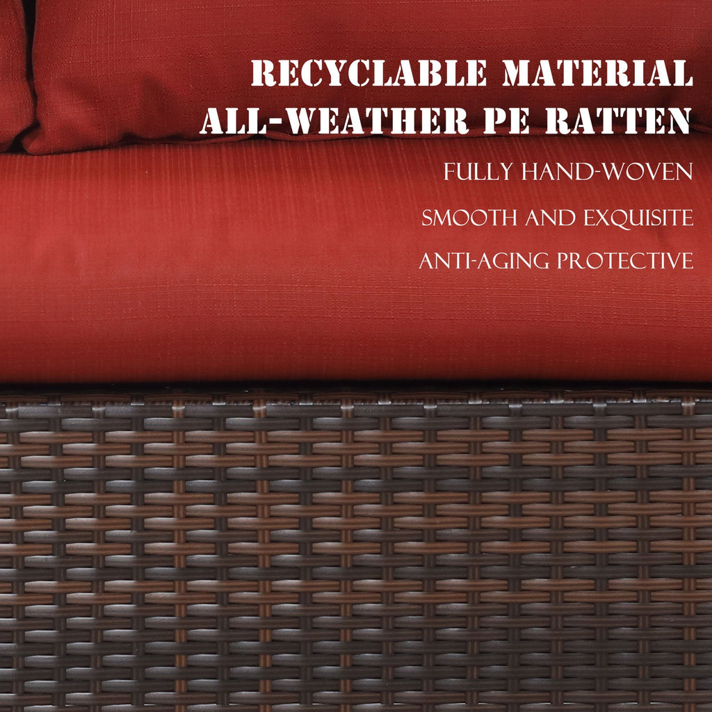 Red Rattan Wicker Patio Dining Table Set J3530