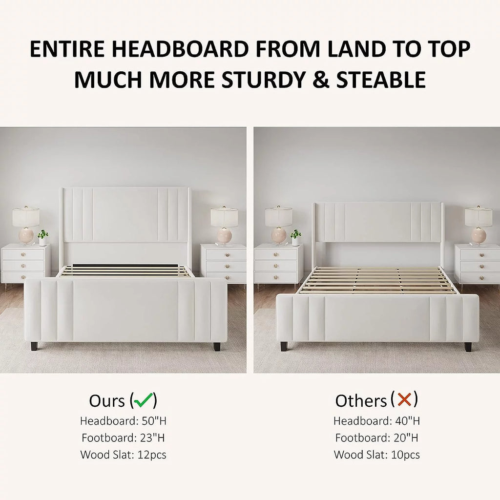 Queen Platform Bed Frame with Vertical Channel, Cream N299159