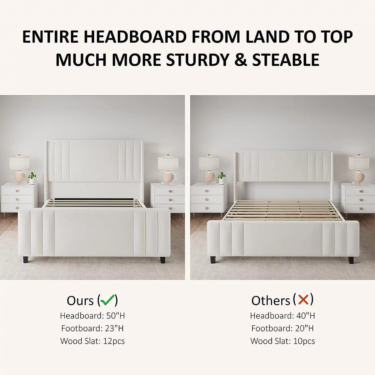 Queen Platform Bed Frame with Vertical Channel, Cream N299159